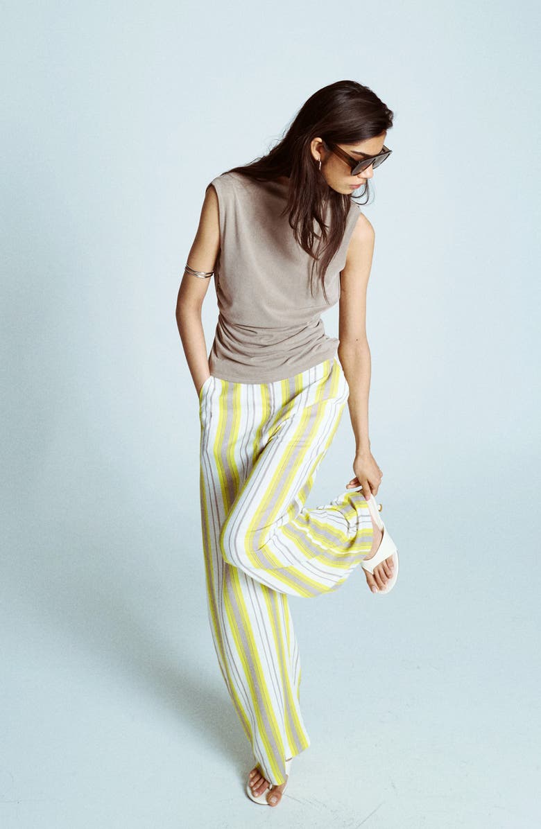 Topshop Stripe Wide Leg Slouch Pants, Alternate, color, White Multi