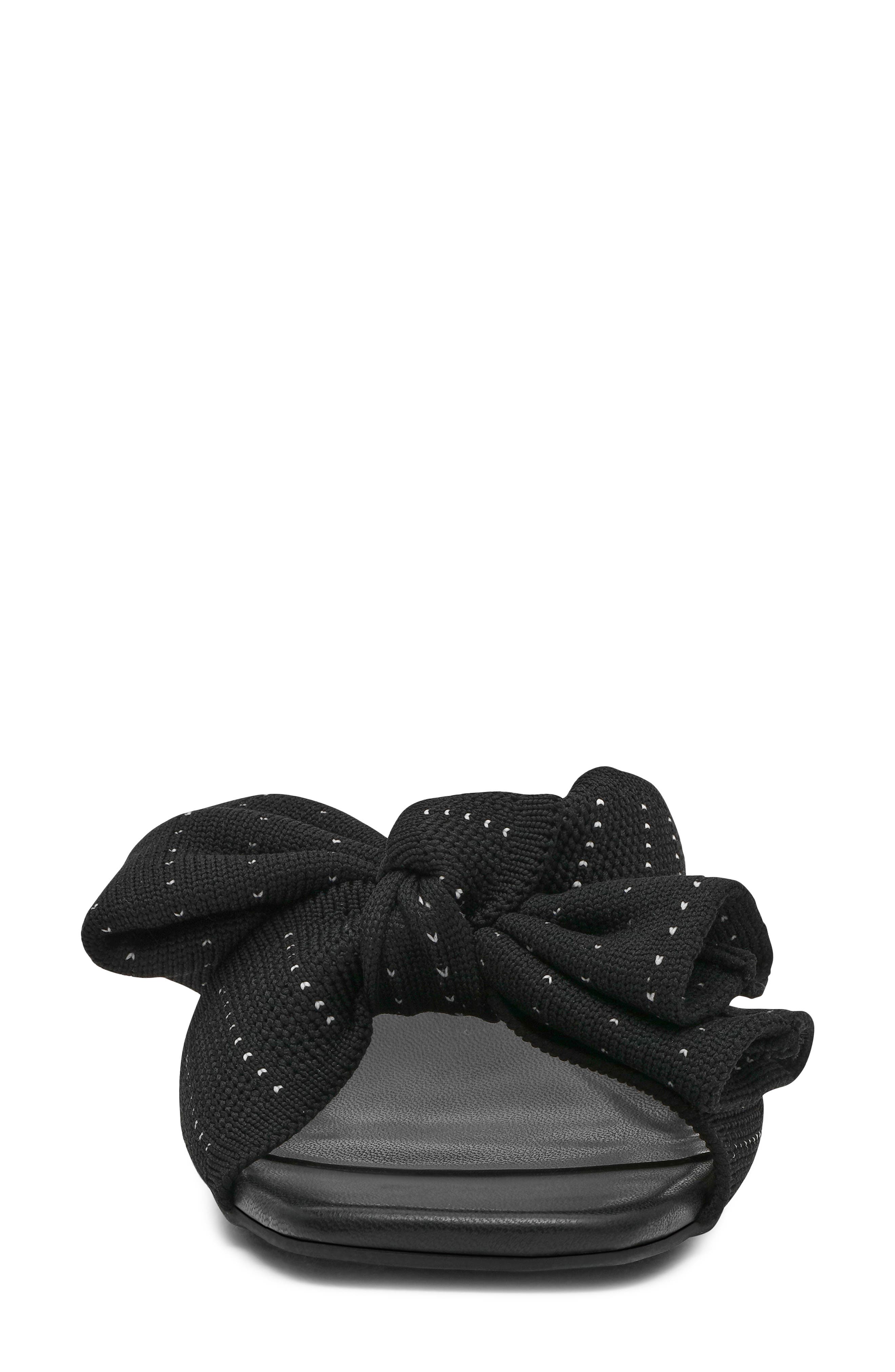 Anne Klein Dara Bow Wedge Slide Sandal, Alternate, color, Black Knit
