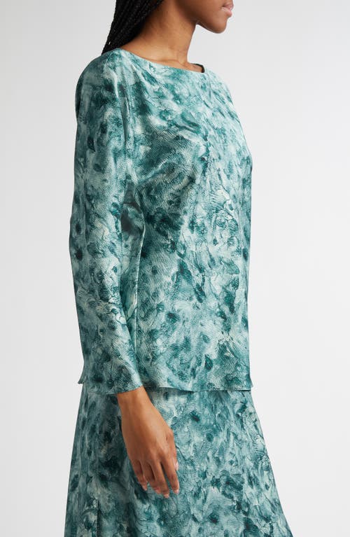 Lafayette 148 New York Bateau Neck Dolman Sleeve Stretch Silk Blouse In Deep Malachite Multi