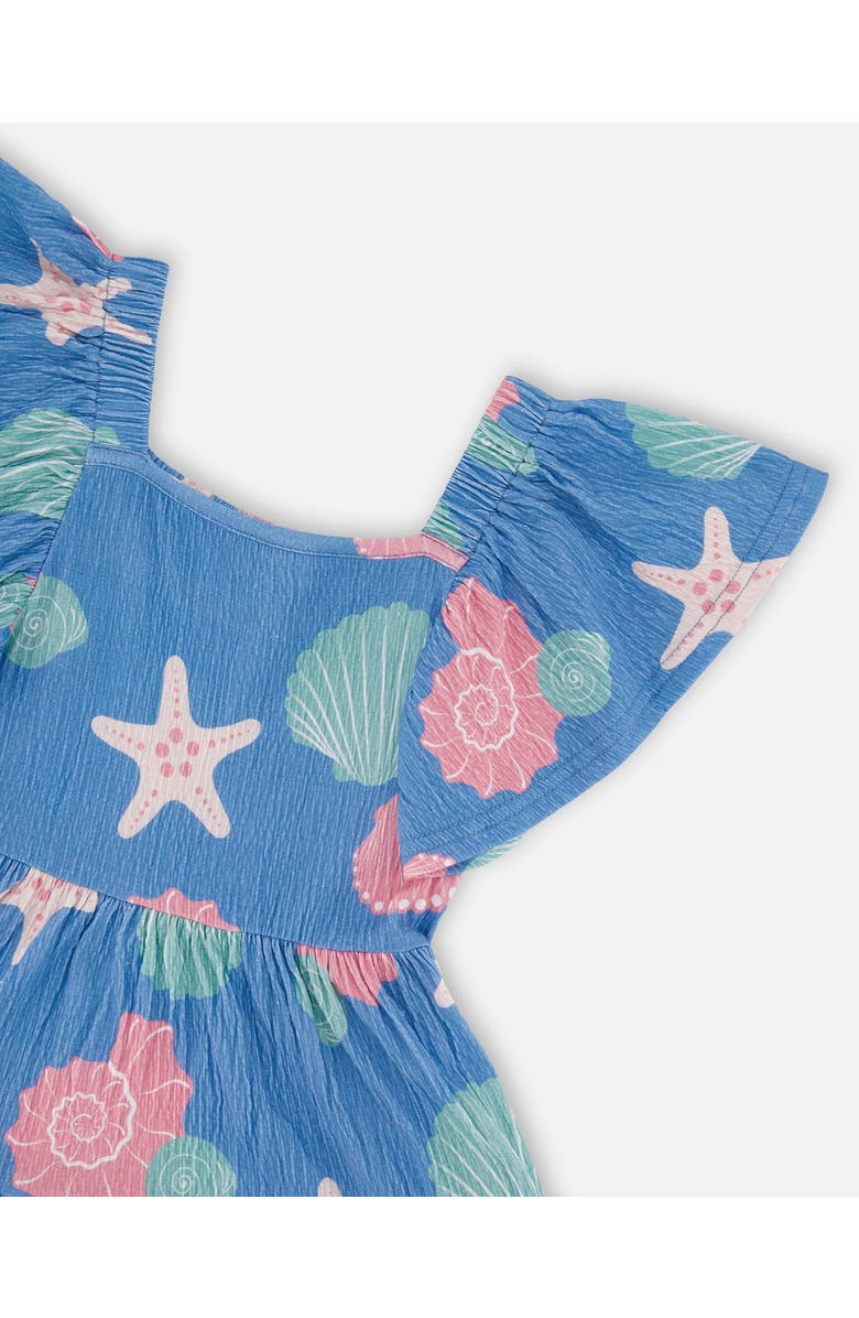 Deux par Deux Short Sleeve Crinkle Jersey Shell Dress, Alternate, color, Blue Seashell Print