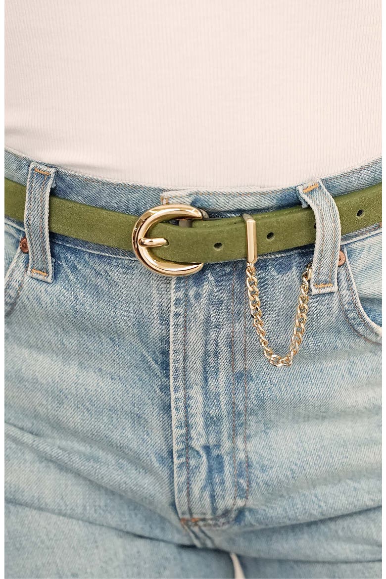 Chain Buckle Leather Belt, Alternate, color, OLIVINE