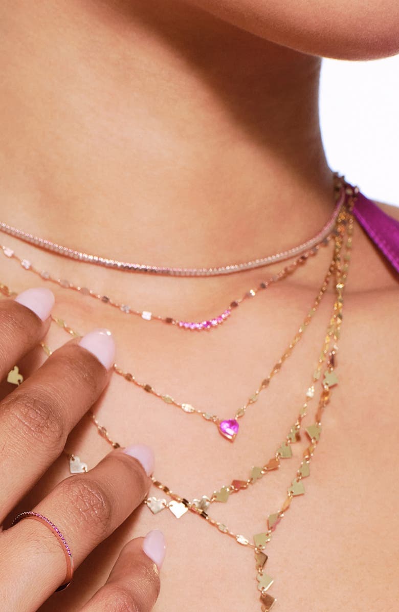 LANA 14K Gold Mini Curved Pink Sapphire Pendant Necklace, Alternate, color, 14K Yellow Gold