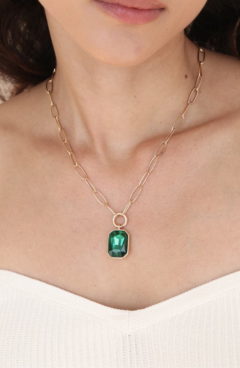 Ettika Deco Crystal Pendant Necklace, Alternate, color, Green