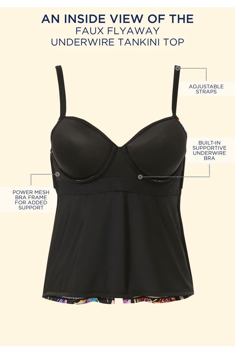 Faux Flyaway Underwire Tankini Top, Alternate, color, Watercolor Floral