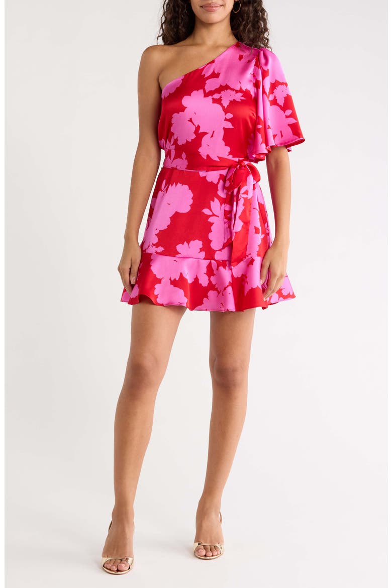 Burning Love One-Shoulder Minidress, Main, color, CHERRY-PINK