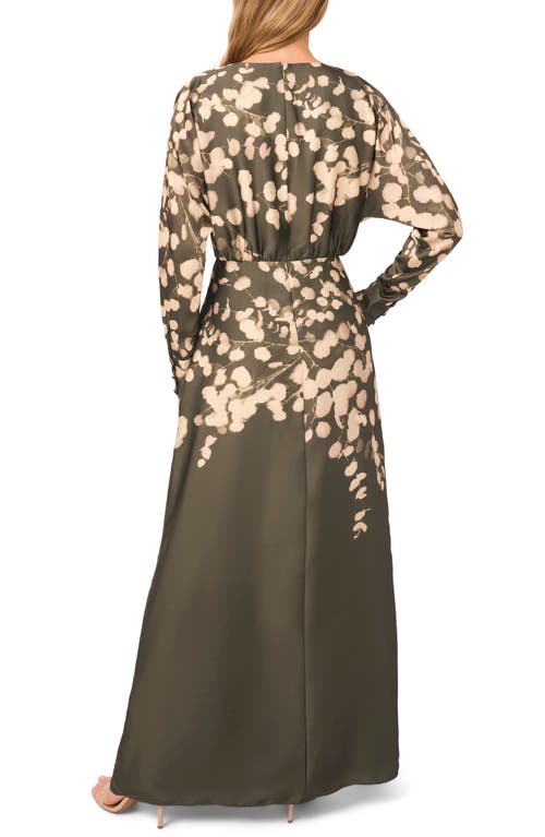 Parker Long Sleeve Satin Evening Gown In Green
