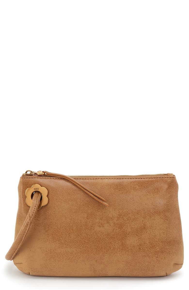 HOBO Large Daisy Daze Leather Wristlet, Main, color, Whiskey