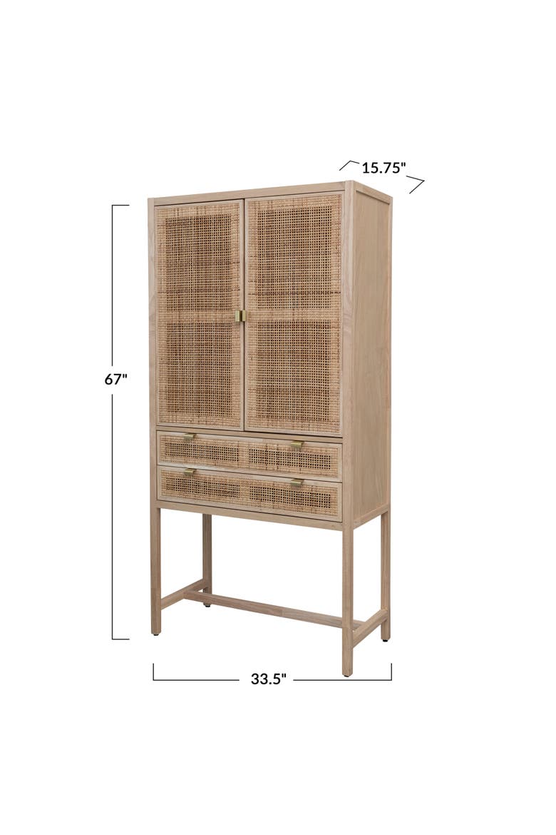 Woven Cane And Wood Cabinet With Doors And Drawers, Natural, Alternate, color, Natural