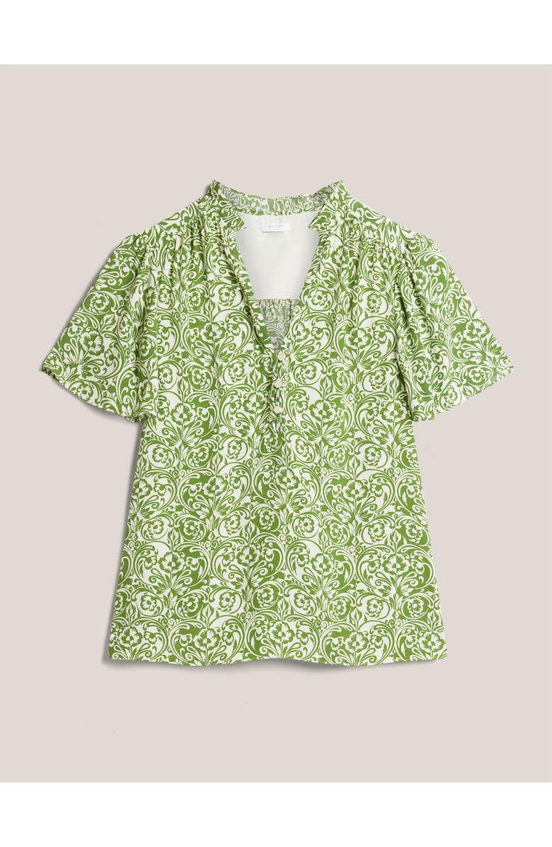 HOBBS LONDON Tania Short Sleeve V-Neck Printed Blouse, Alternate, color, Green Ivory