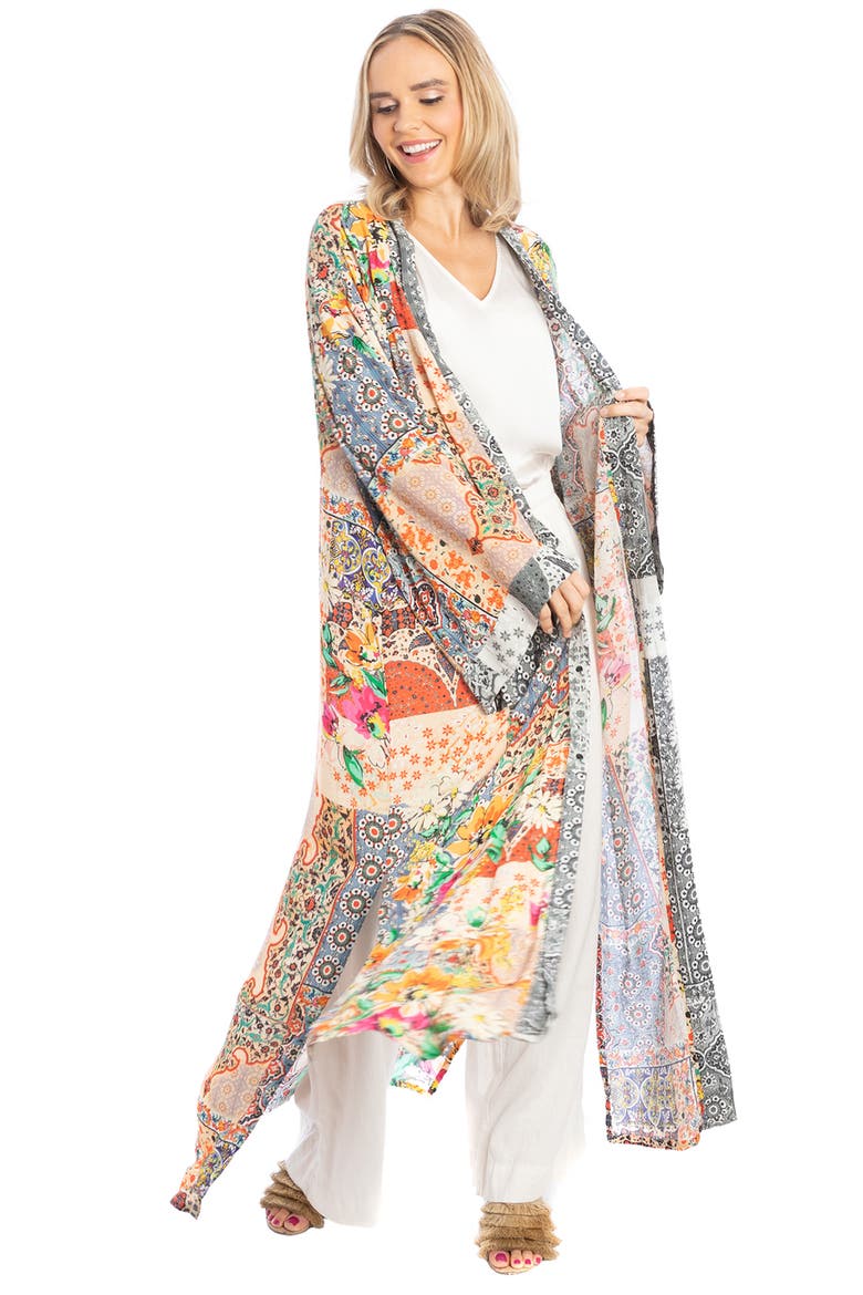 Floral Print Long Ruana, Alternate, color, ORANGE