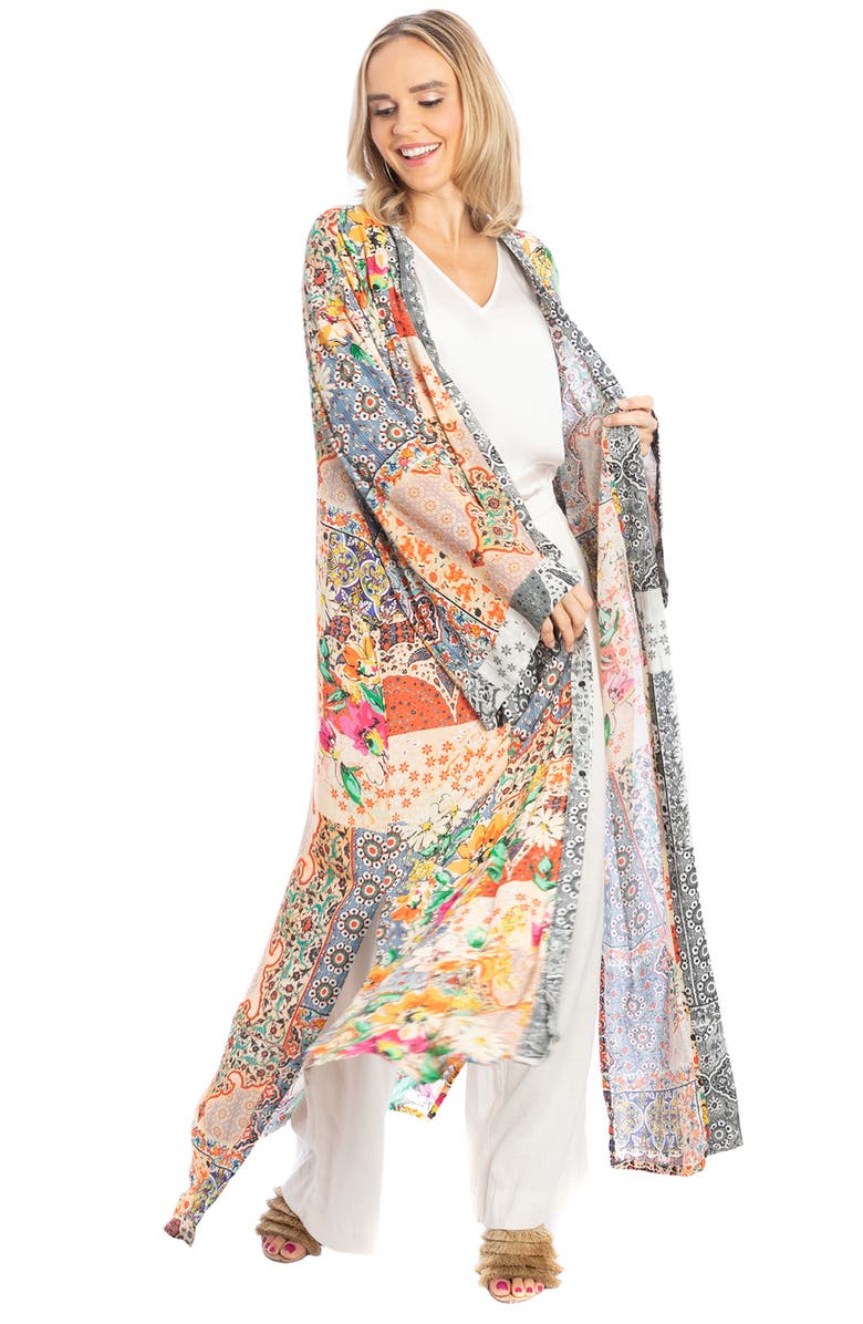 SAACHI Floral Print Long Ruana, Alternate, color, Orange
