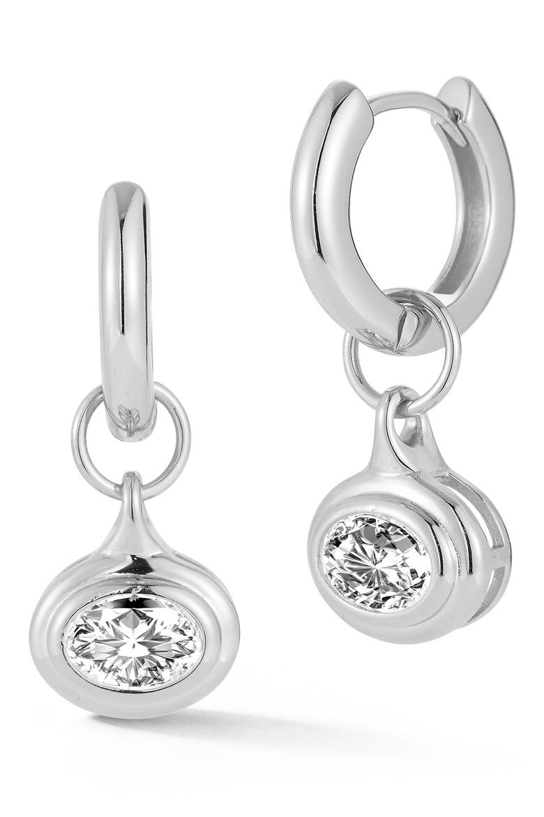 Oval Moissanite Drop Huggie Hoop Earrings, Main, color, SILVER