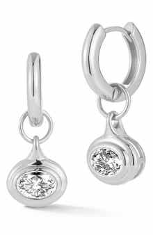 Oval Moissanite Drop Huggie Hoop Earrings