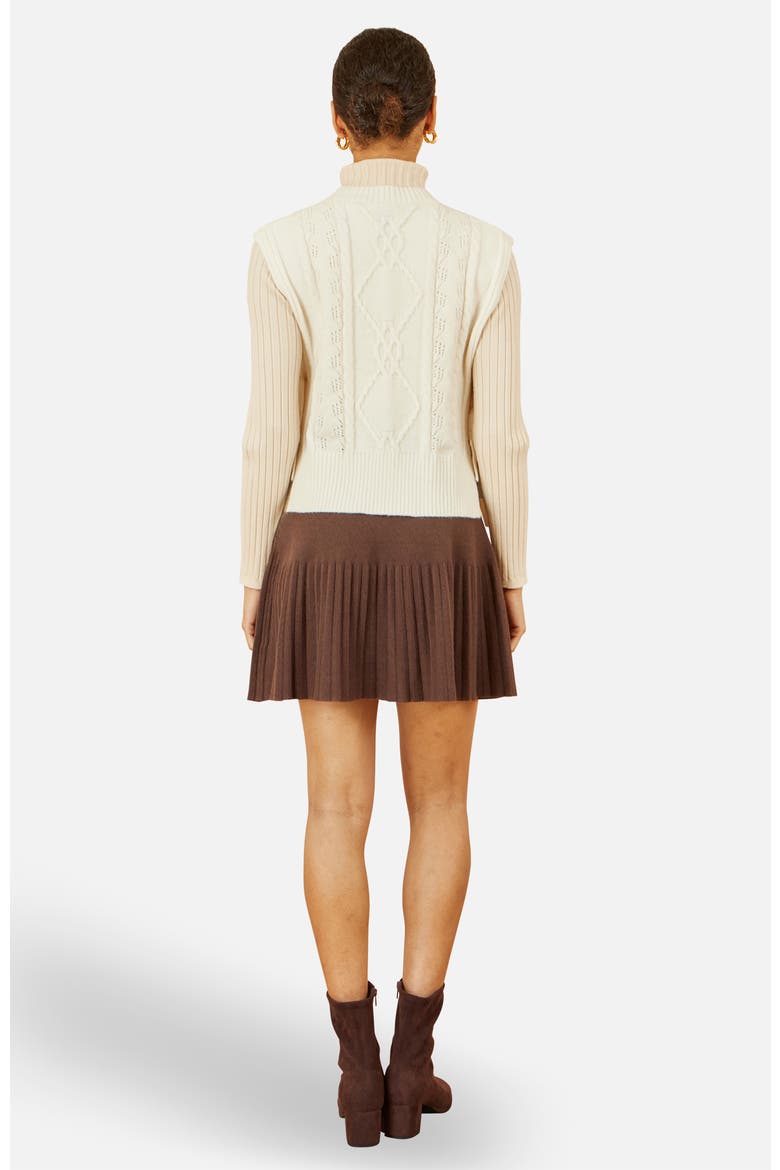 Knitted Pleated Mini Skirt, Alternate, color, Brown