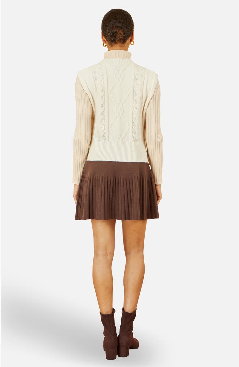 Yumi Knitted Pleated Mini Skirt, Alternate, color, Brown