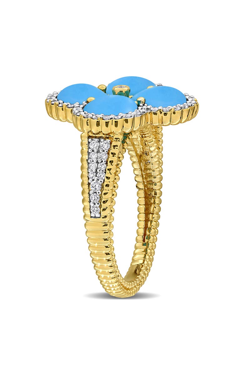 Julianna B. Created Gemstone & 1/3 CTW Diamond Clover Flower Ring, Alternate, color, Created Turquoise