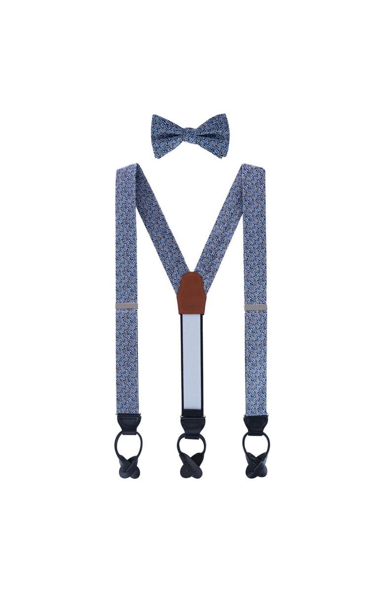 Trafalgar Benito's Blue Basketweave Silk Suspenders (Braces) and Bow Tie Bundle, Main, color, Light Blue