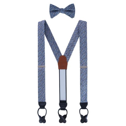 Benito's Blue Basketweave Silk Suspenders (Braces) and Bow Tie Bundle