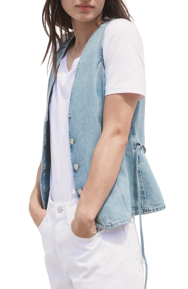 MANGO Belted Denim Vest, Alternate, color, Medium Blue
