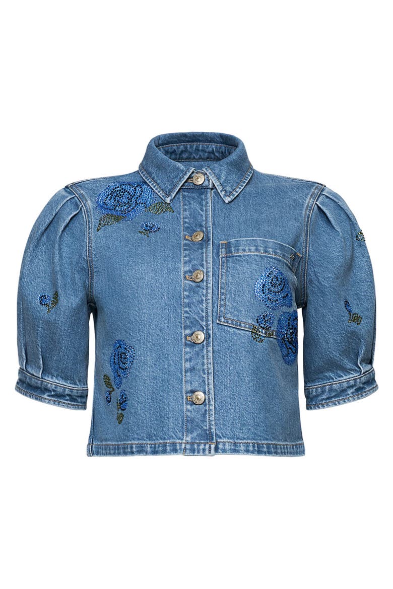 Halsie Heatset Sequin Roses Denim Crop Top, Alternate, color, HORIZON MULTI