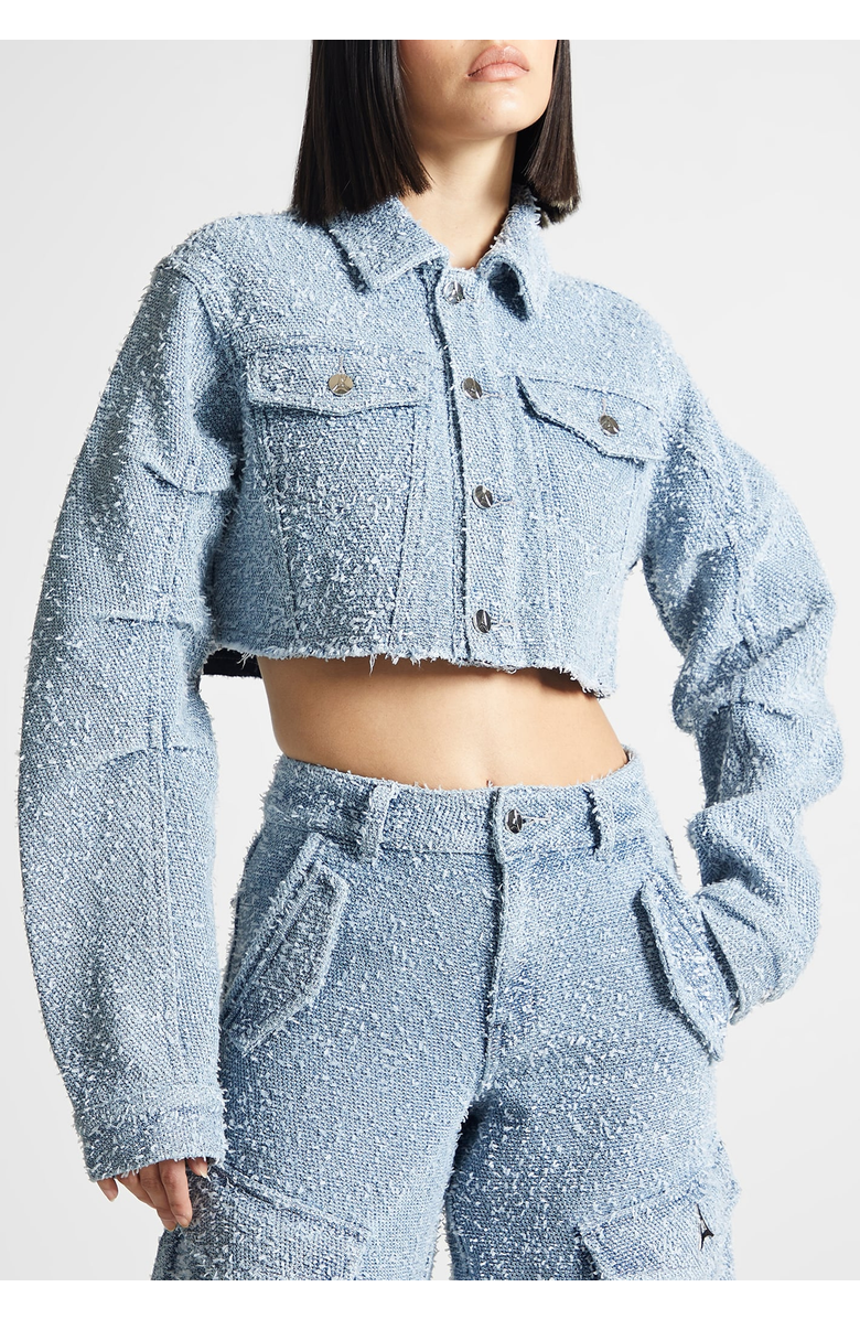 Manière De Voir Catherine Cropped Boucle Denim Jacket, Alternate, color, Mid Blue