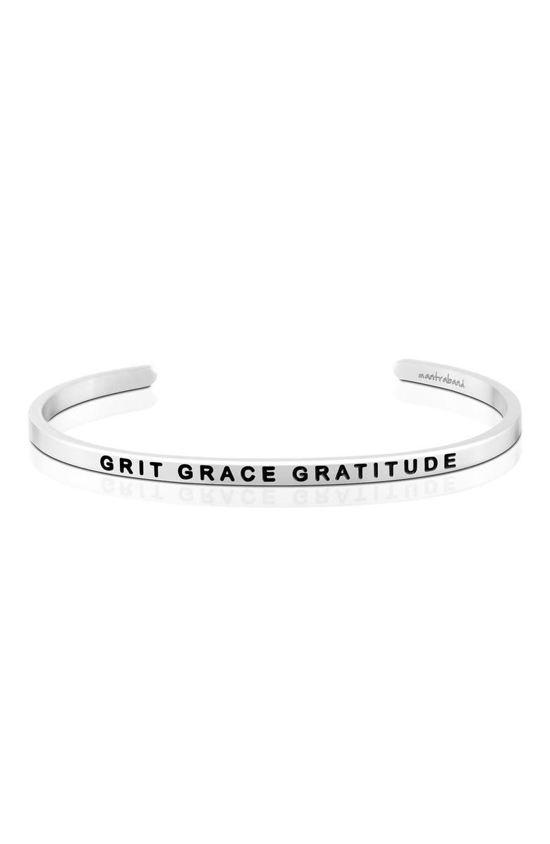Mantra Grit Grace Gratitude bracelet, Main, color, Outisde - Silver