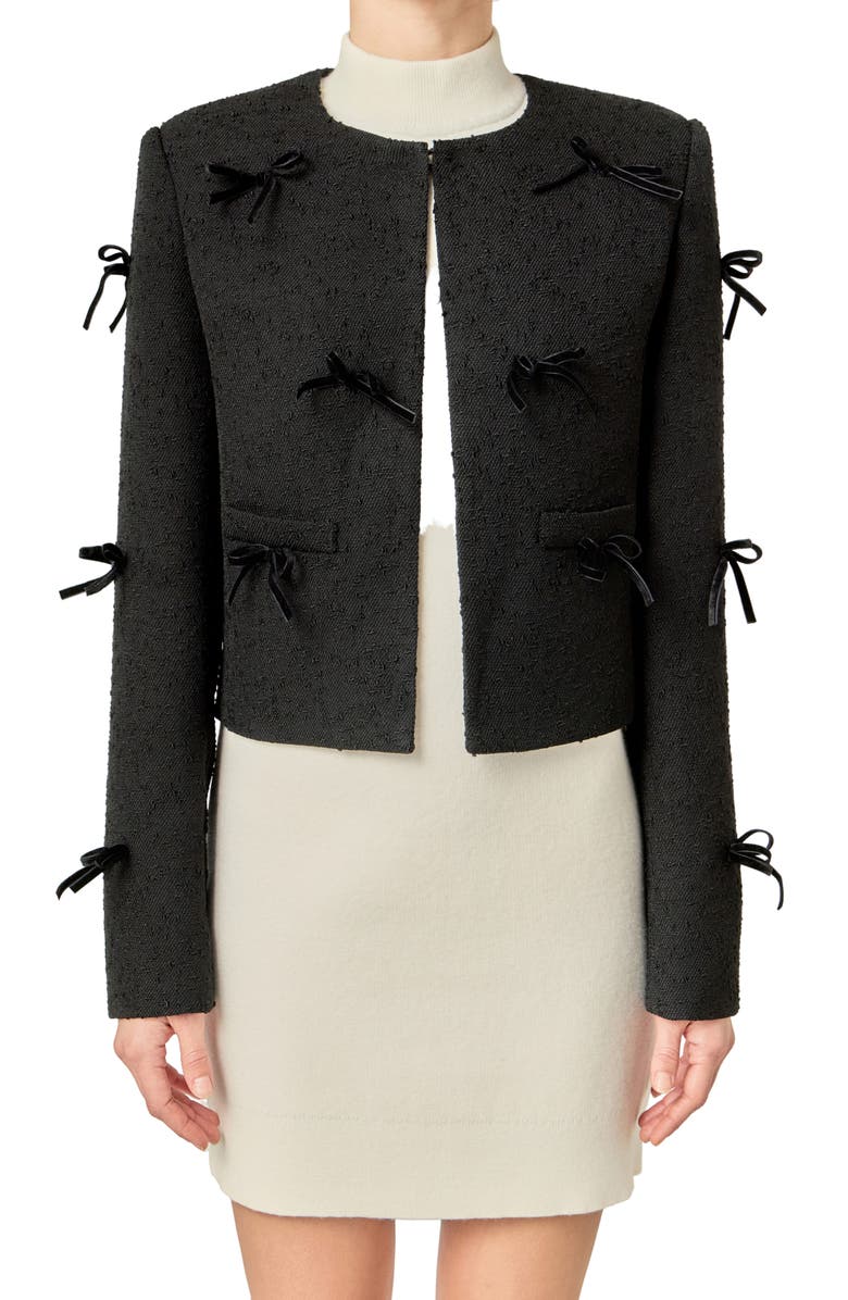 English Factory Bow Jacket, Alternate, color, Black/ Grey