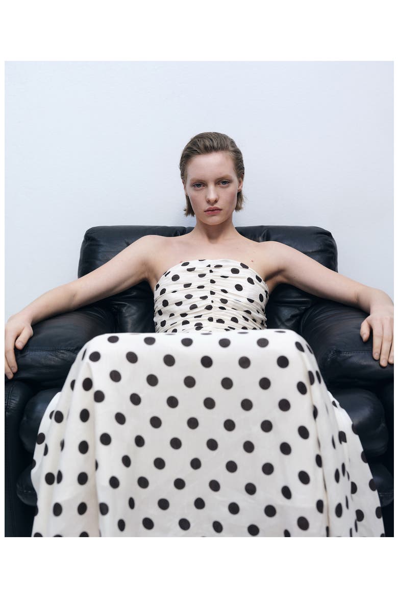 Polka Dot Ruched Maxi Sundress, Alternate, color, OFF WHITE