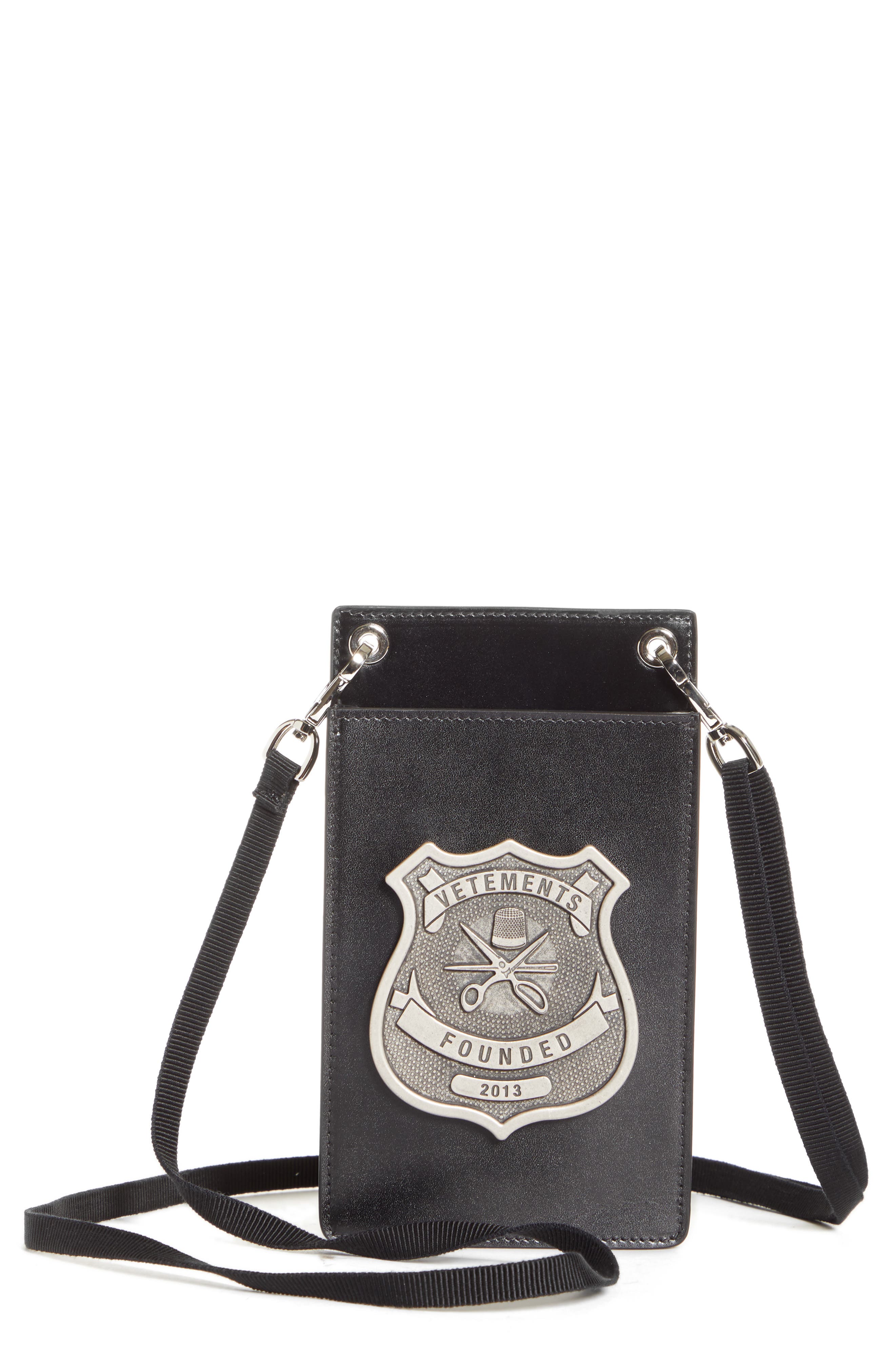 VETEMENTS Police Leather Crossbody Pouch, Main, color, 