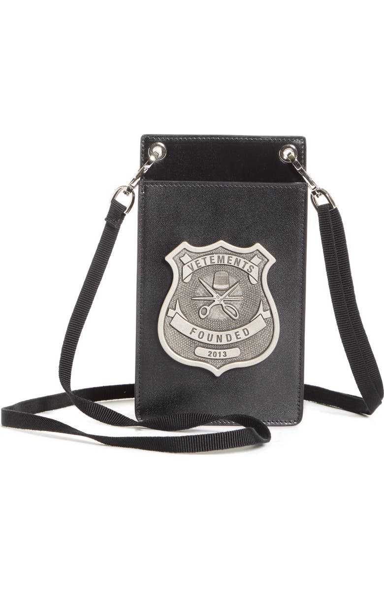 VETEMENTS Police Leather Crossbody Pouch, Main, color,