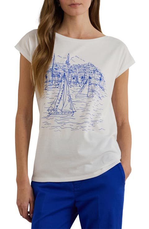 Print Boat Neck Top