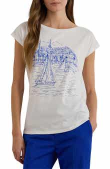 Lauren Ralph Lauren Print Boat Neck Top