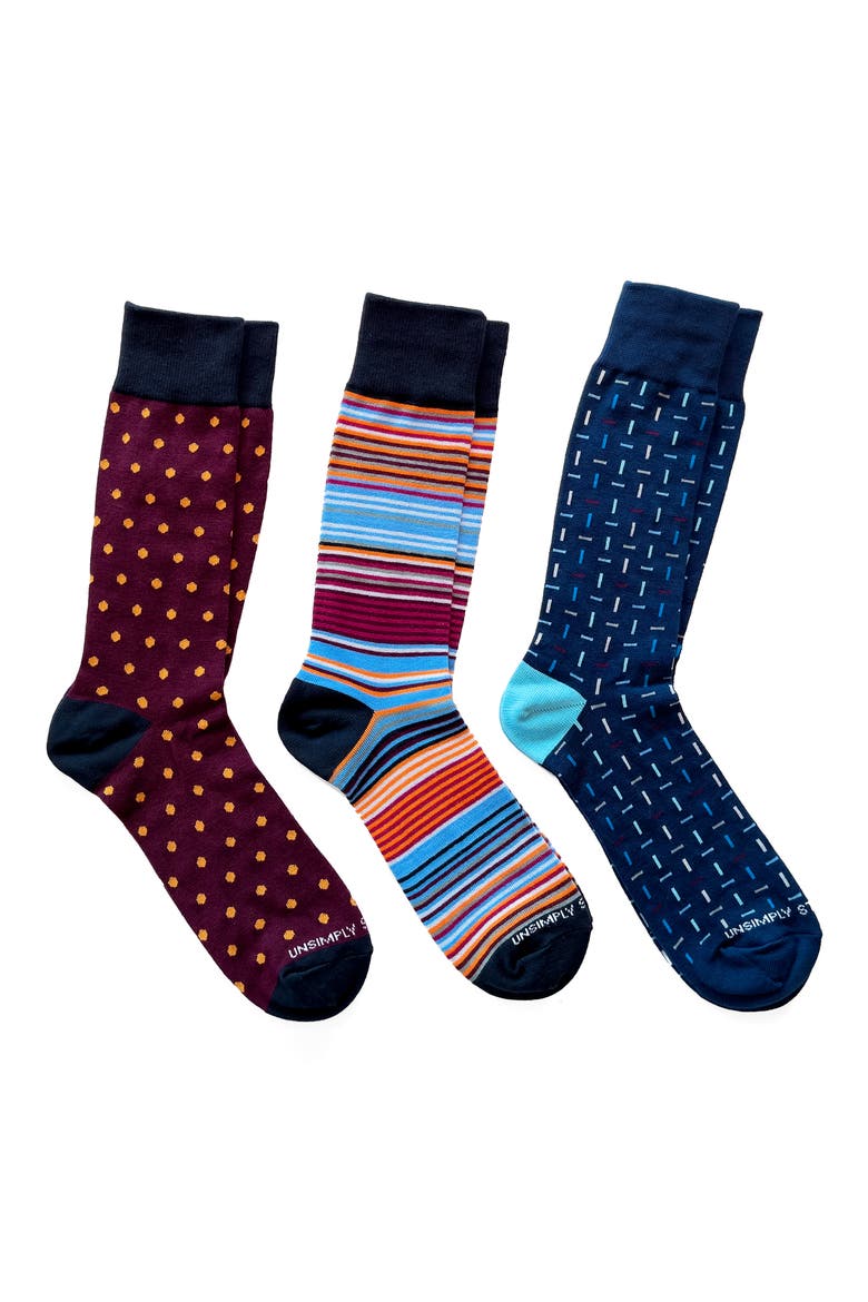 Assorted 3-Pack Crew Socks, Main, color, MAROON BLUE
