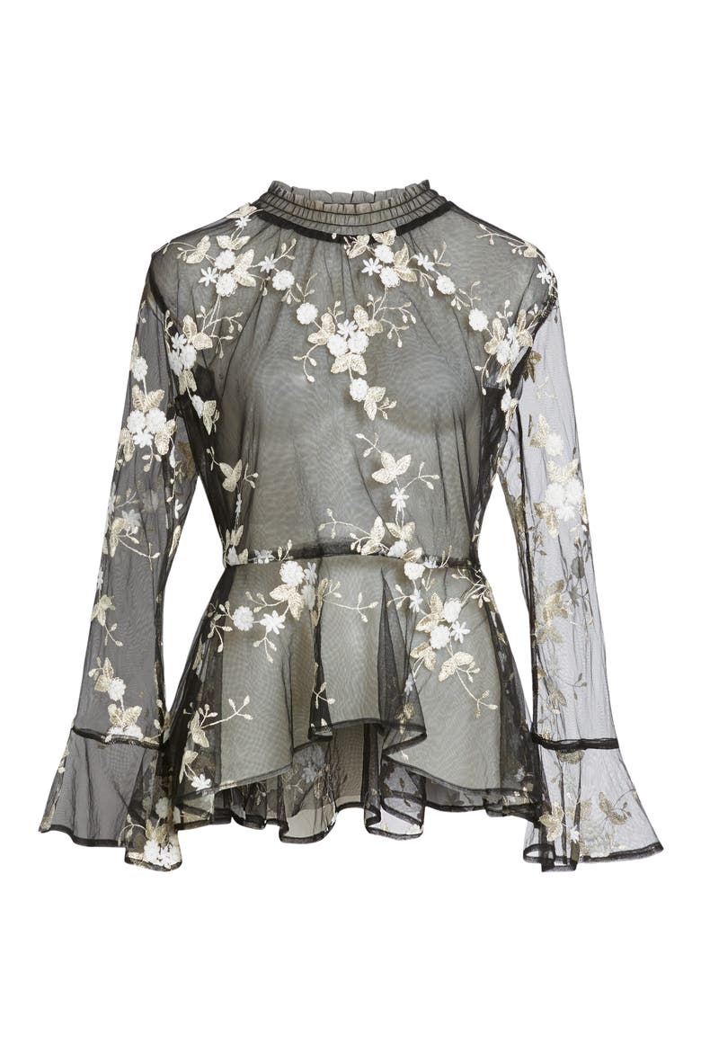 Embroidered Mesh Top, Alternate, color, BLACK