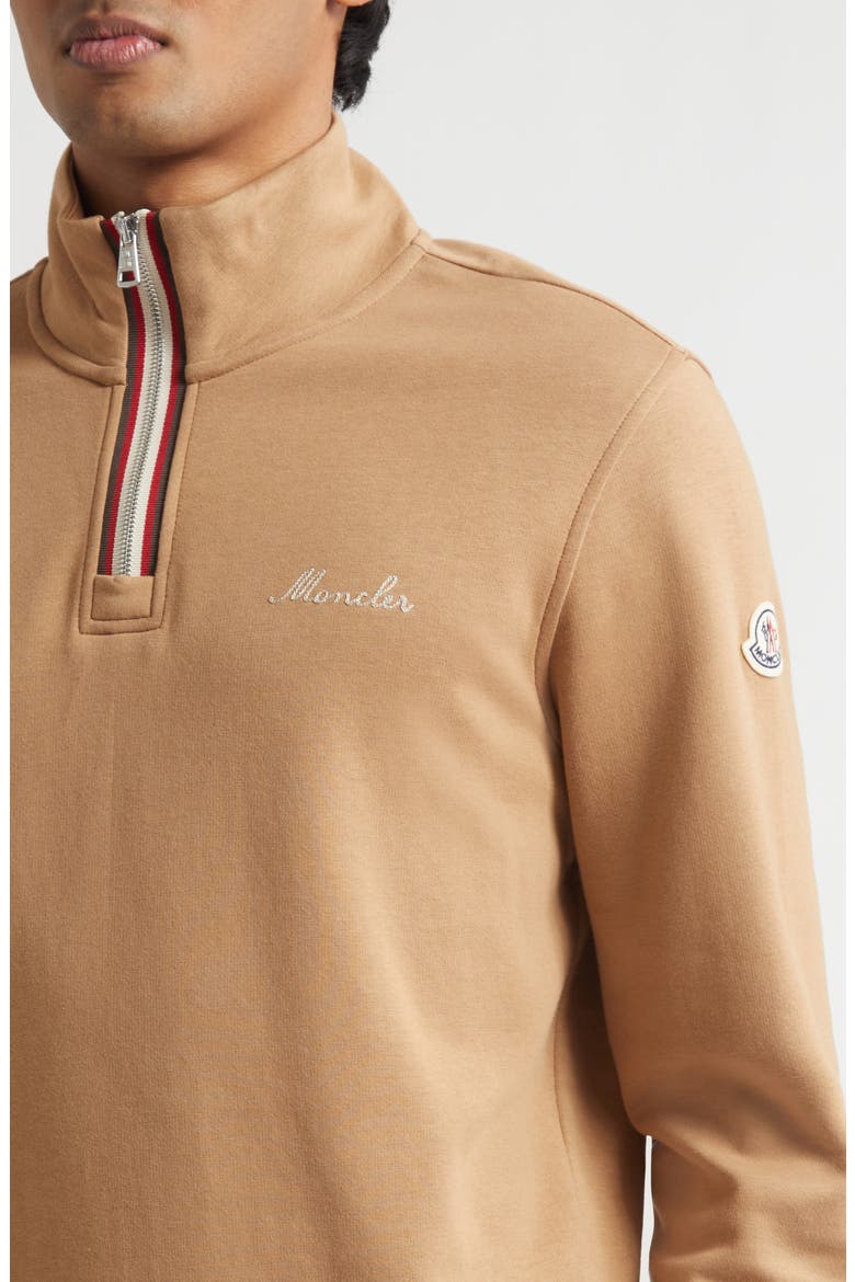 Embroidered Logo Patch Fleece Quarter Zip Sweatshirt, Alternate, color, CAMEL
