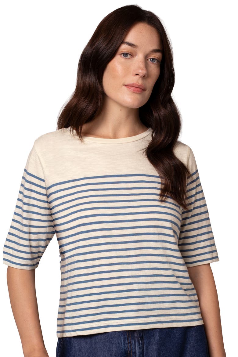 Stripe 1/2 Sleeve T-shirt, Main, color, Blue Ecru Stripe