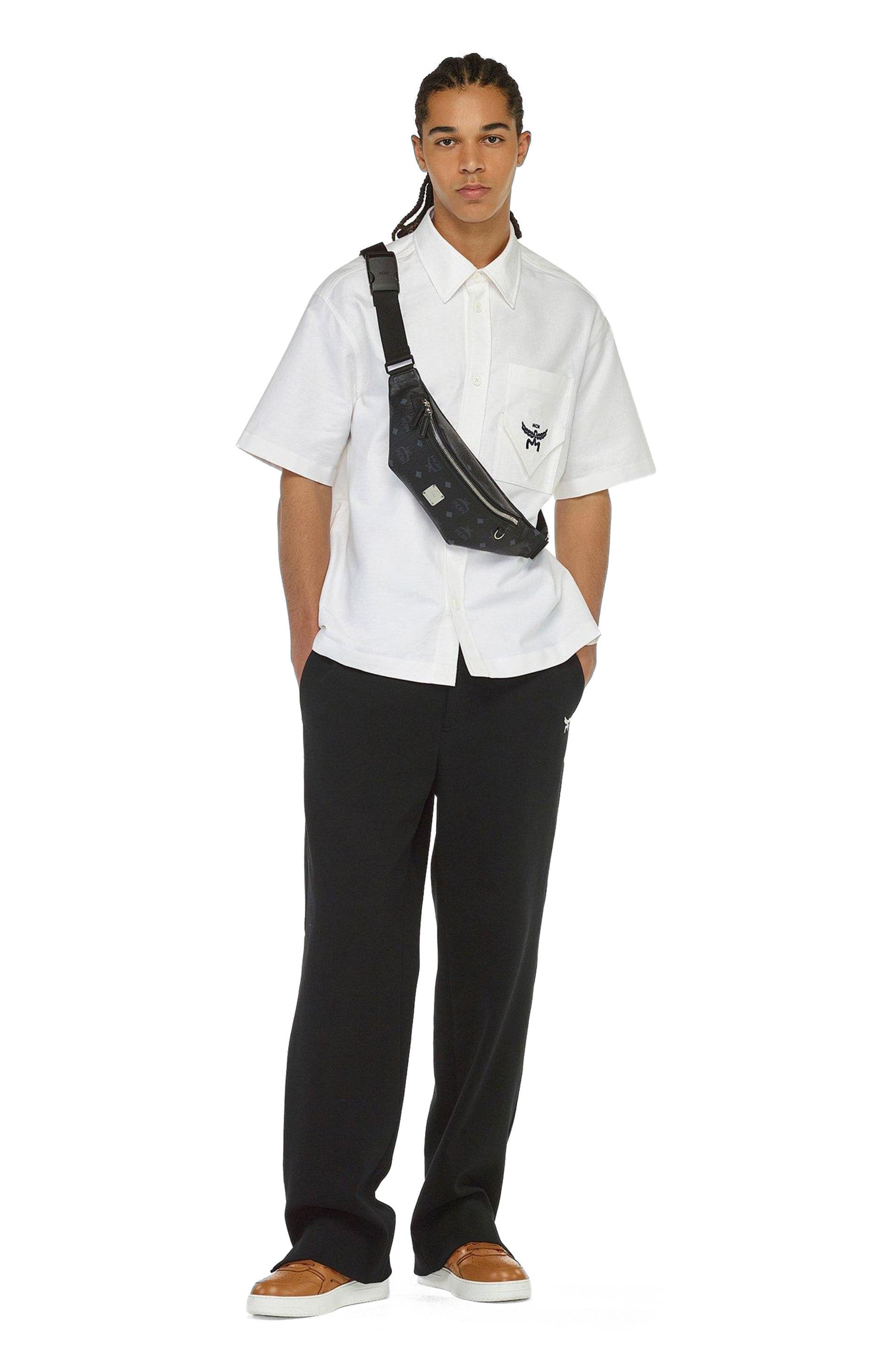 MCM Small Fursten Belt Bag in Visetos, Alternate, color, Black