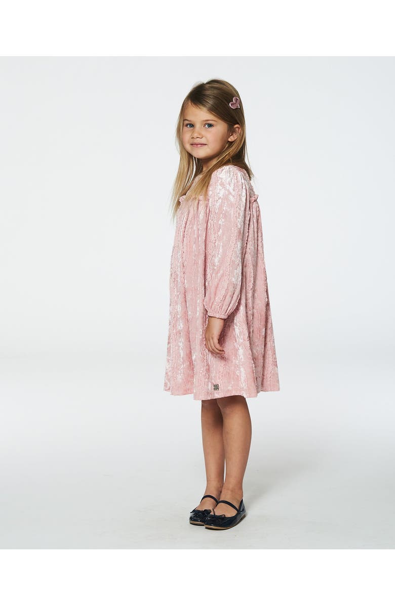 Deux par Deux Girl's Long Sleeve Velvet Dress With Frills Light Pink, Alternate, color, 