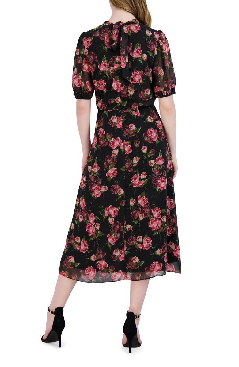 Julia Jordan Floral Print Puff Sleeve Midi Dress, Alternate, color, 