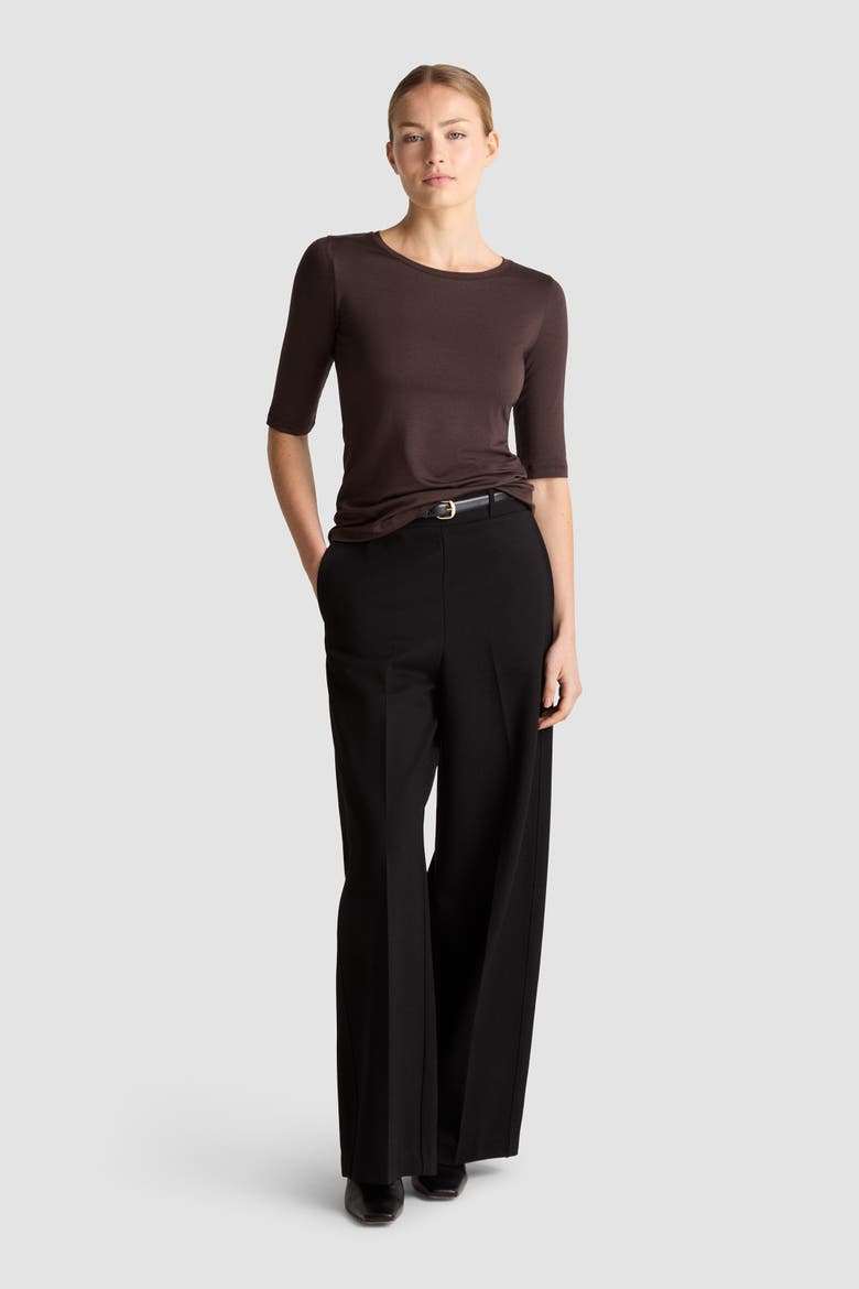 Caline Fitted Elbow Sleeve Jersey Top, Alternate, color, Ganache