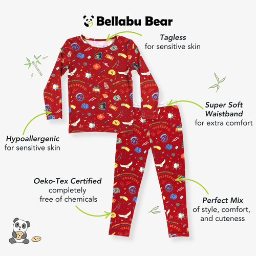 Bellabu Bear Kids' Hogwarts Express Set Of 2 Piece Pajamas In Red