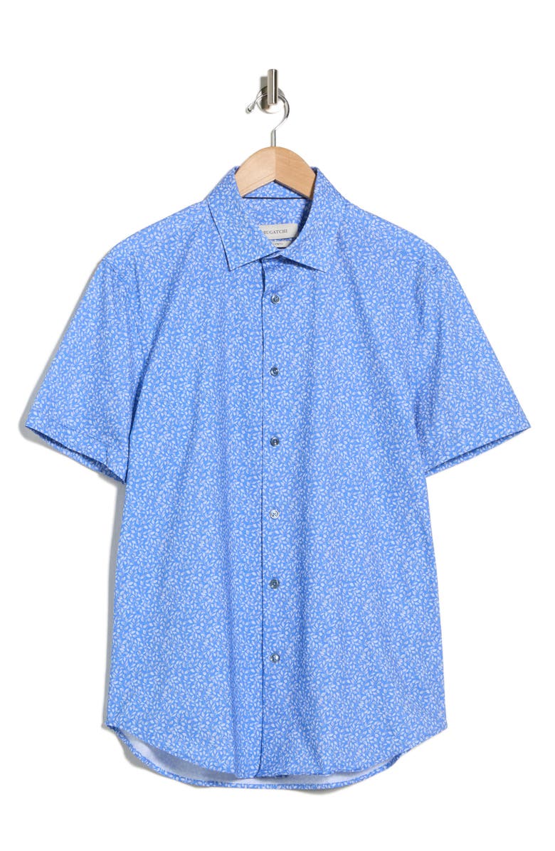 Bugatchi Print Short Sleeve Button-Up Shirt, Main, color, Cobalt
