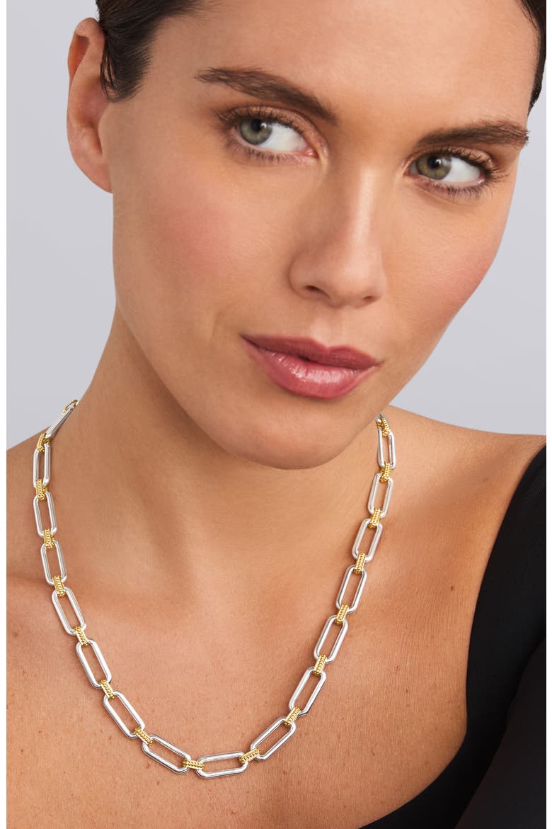 Signature Caviar Link Necklace, Alternate, color, SILVER GOLD