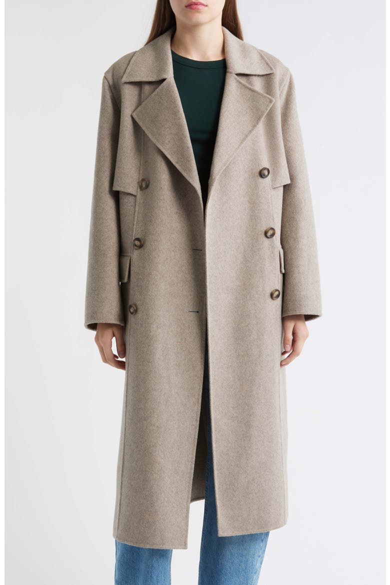 Caspina Belted Double Faced Wool Blend Trench Coat, Alternate, color, CHRCL