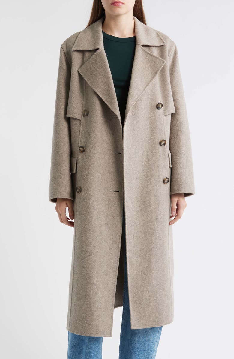 BOSS Caspina Belted Double Faced Wool Blend Trench Coat, Alternate, color, Walnut Ash Melange