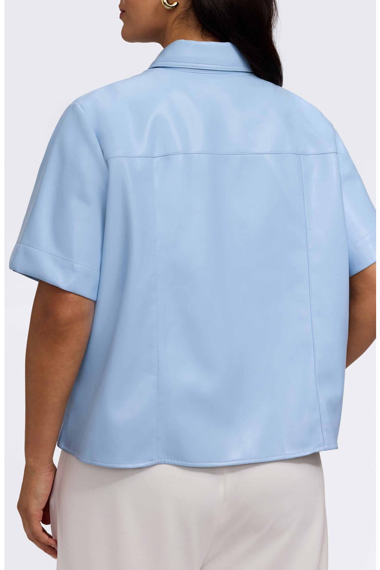 Demi Elbow Sleeve Faux Leather Button-Up Shirt, Alternate, color, SKY BLUE