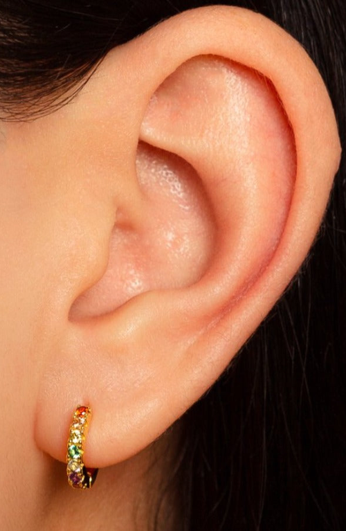 Little Sky Stone Beaded Huggie Earrings In Gold/rainbow