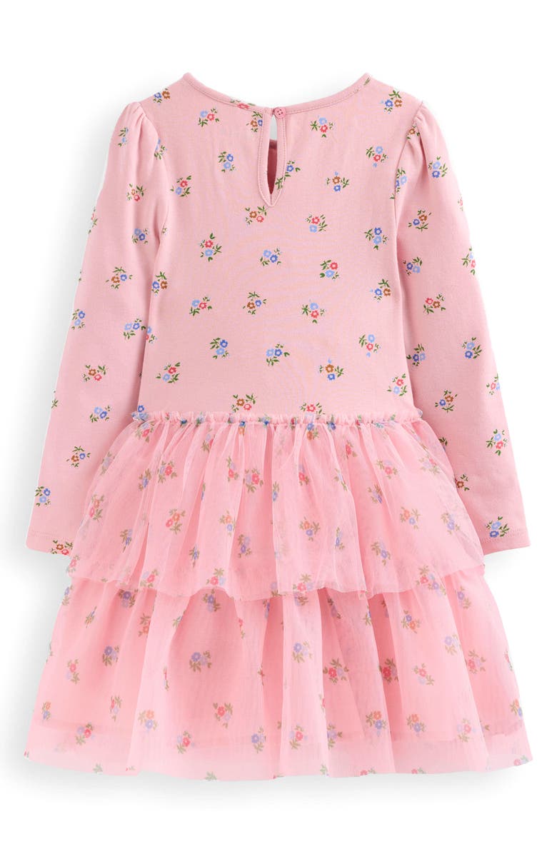 Mini Boden Kids' Floral Long Sleeve Tiered Tulle Dress, Alternate, color, Vintage Pink Ditsy Floral