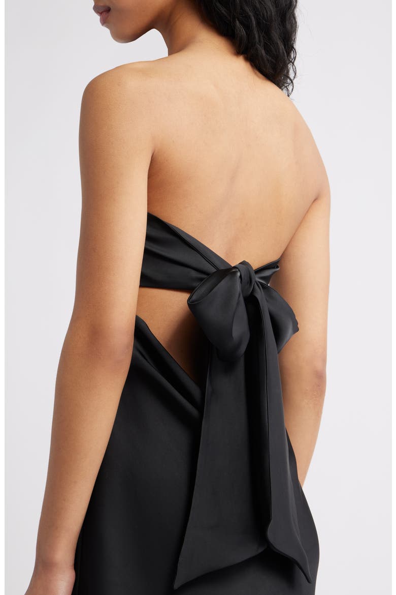 Open Back Strapless Satin Minidress, Alternate, color, BLACK