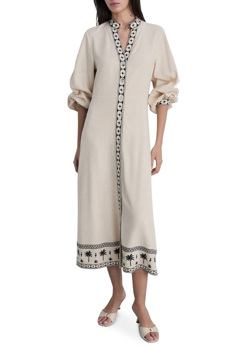 MANGO Long Sleeve Cotton Shirtdress, Main, color, Beige
